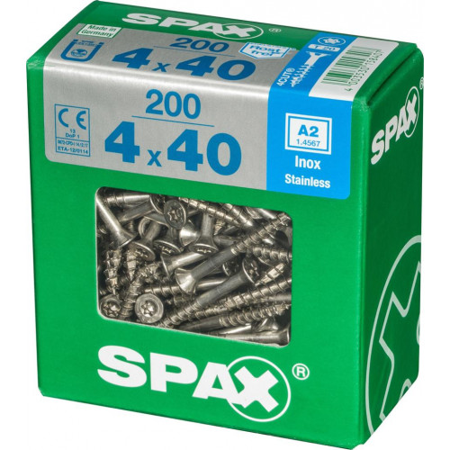 Lot de 200 vis inox tête fraisée torx SPAX, Diam.4 mm x L.40 mm - SPAX