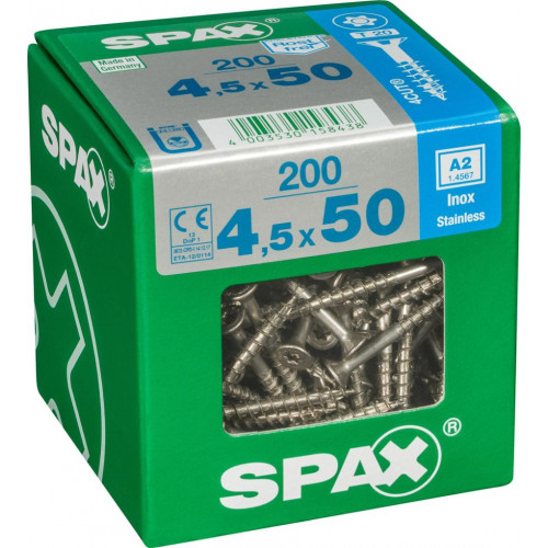 Lot de 200 vis inox tête fraisée torx SPAX, Diam.4.5 mm x L.50 mm - SPAX