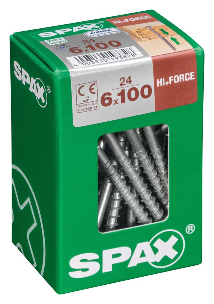 Lot de 24 vis acier tête fraisée bombée torx SPAX, Diam.6 mm x L.100 mm