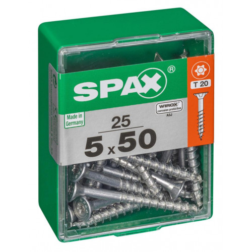 Lot de 25 vis acier tête autofraisée plate SPAX, Diam.5 mm x L.50 mm - SPAX