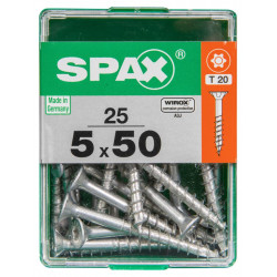 Lot de 25 vis acier tête autofraisée plate SPAX, Diam.5 mm x L.50 mm - SPAX