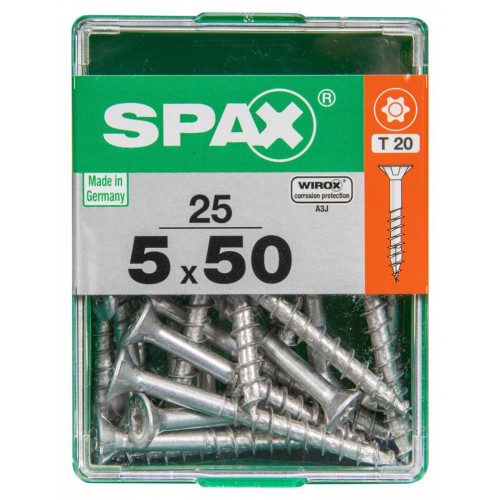 Lot de 25 vis acier tête autofraisée plate SPAX, Diam.5 mm x L.50 mm - SPAX