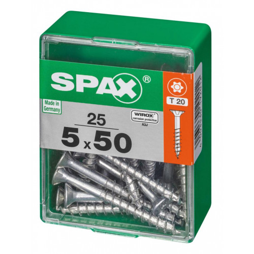 Lot de 25 vis acier tête autofraisée plate SPAX, Diam.5 mm x L.50 mm - SPAX