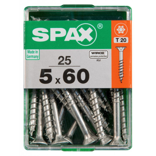 Lot de 25 vis acier tête autofraisée plate SPAX, Diam.5 mm x L.60 mm - SPAX