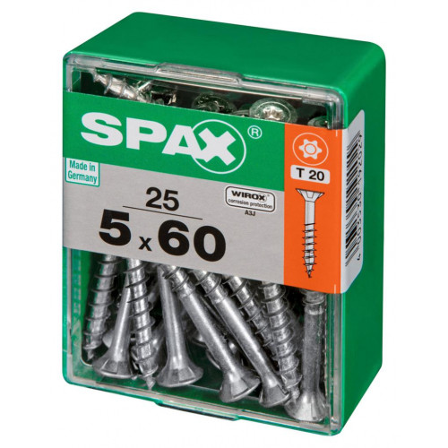 Lot de 25 vis acier tête autofraisée plate SPAX, Diam.5 mm x L.60 mm - SPAX