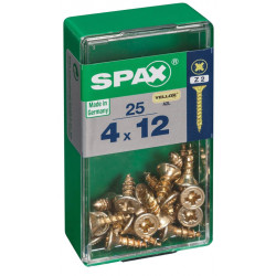 Lot de 25 vis acier tête cylindrique bombée pozidriv SPAX, Diam.4 mm x L.12 mm - SPAX