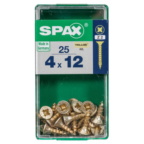 Lot de 25 vis acier tête cylindrique bombée pozidriv SPAX, Diam.4 mm x L.12 mm - SPAX