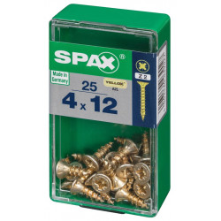 Lot de 25 vis acier tête cylindrique bombée pozidriv SPAX, Diam.4 mm x L.12 mm - SPAX