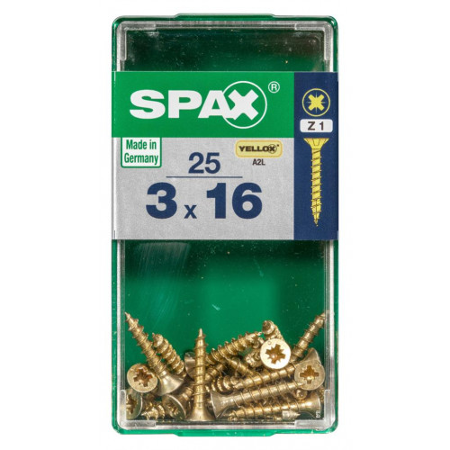 Lot de 25 vis acier tête fraisée pozidriv SPAX, Diam.3 mm x L.16 mm - SPAX