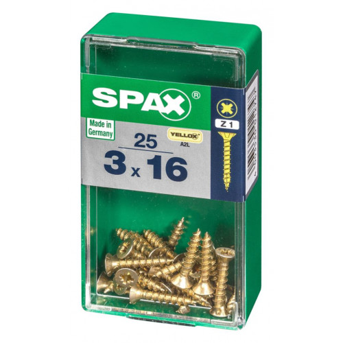 Lot de 25 vis acier tête fraisée pozidriv SPAX, Diam.3 mm x L.16 mm - SPAX