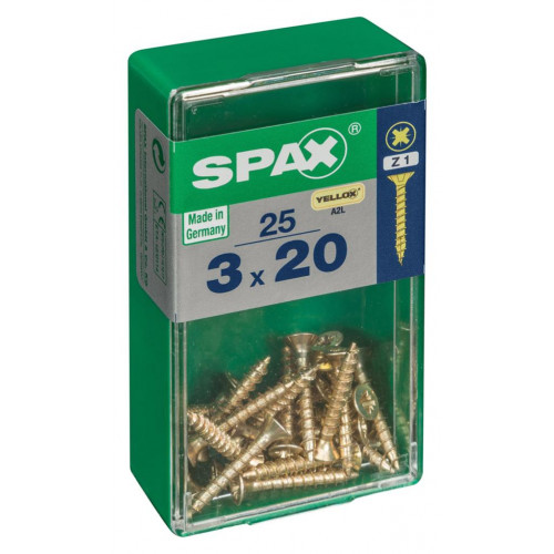 Lot de 25 vis acier tête fraisée pozidriv SPAX, Diam.3 mm x L.20 mm - SPAX