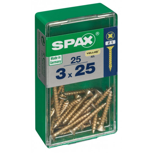 Lot de 25 vis acier tête fraisée pozidriv SPAX, Diam.3 mm x L.25 mm - SPAX