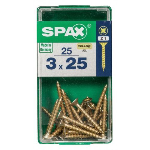 Lot de 25 vis acier tête fraisée pozidriv SPAX, Diam.3 mm x L.25 mm - SPAX