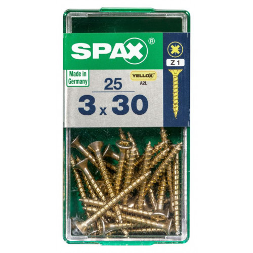 Lot de 25 vis acier tête fraisée pozidriv SPAX, Diam.3 mm x L.30 mm - SPAX