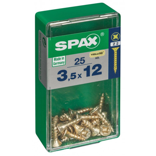 Lot de 25 vis acier tête fraisée pozidriv SPAX, Diam.3.5 mm x L.12 mm - SPAX