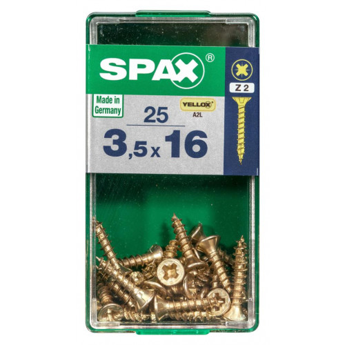 Lot de 25 vis acier tête fraisée pozidriv SPAX, Diam.3.5 mm x L.16 mm - SPAX