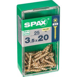 Lot de 25 vis acier tête fraisée pozidriv SPAX, Diam.3.5 mm x L.20 mm - SPAX