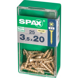 Lot de 25 vis acier tête fraisée pozidriv SPAX, Diam.3.5 mm x L.20 mm - SPAX