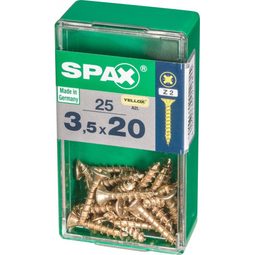 Lot de 25 vis acier tête fraisée pozidriv SPAX, Diam.3.5 mm x L.20 mm - SPAX