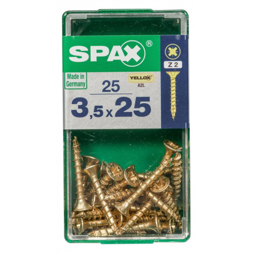 Lot de 25 vis acier tête fraisée pozidriv SPAX, Diam.3.5 mm x L.25 mm - SPAX