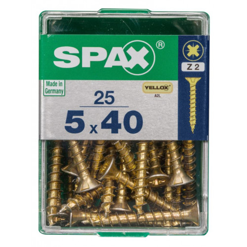 Lot de 25 vis acier tête fraisée pozidriv SPAX, Diam.5 mm x L.40 mm - SPAX