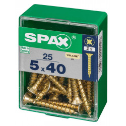 Lot de 25 vis acier tête fraisée pozidriv SPAX, Diam.5 mm x L.40 mm - SPAX