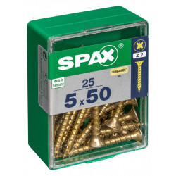 Lot de 25 vis acier tête fraisée pozidriv SPAX, Diam.5 mm x L.50 mm de marque SPAX, référence: B6210700
