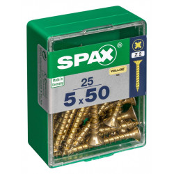 Lot de 25 vis acier tête fraisée pozidriv SPAX, Diam.5 mm x L.50 mm - SPAX