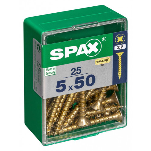 Lot de 25 vis acier tête fraisée pozidriv SPAX, Diam.5 mm x L.50 mm - SPAX