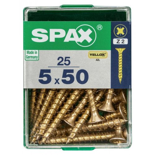 Lot de 25 vis acier tête fraisée pozidriv SPAX, Diam.5 mm x L.50 mm - SPAX