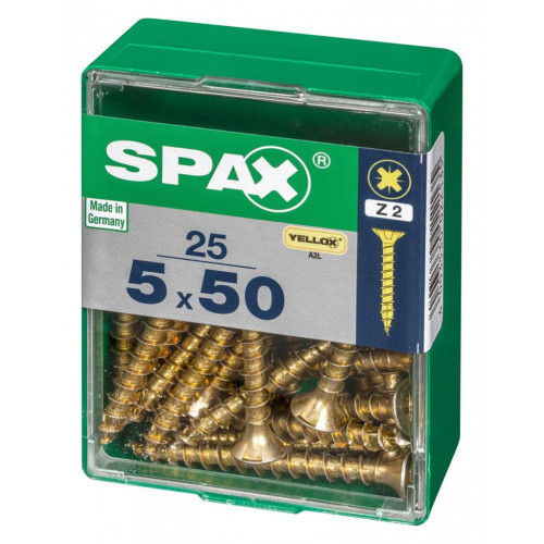 Lot de 25 vis acier tête fraisée pozidriv SPAX, Diam.5 mm x L.50 mm - SPAX