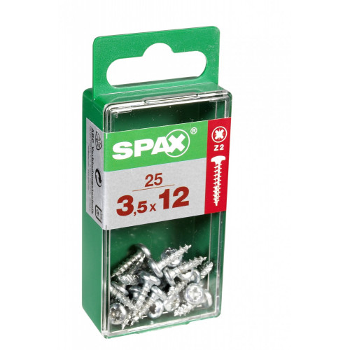 Lot de 25 vis acier tête ronde torx SPAX, Diam.3.5 mm x L.12 mm - SPAX