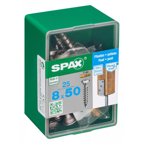 Lot de 25 vis inox tête fraisée bombée torx SPAX, Diam.8 mm x L.50 mm - SPAX