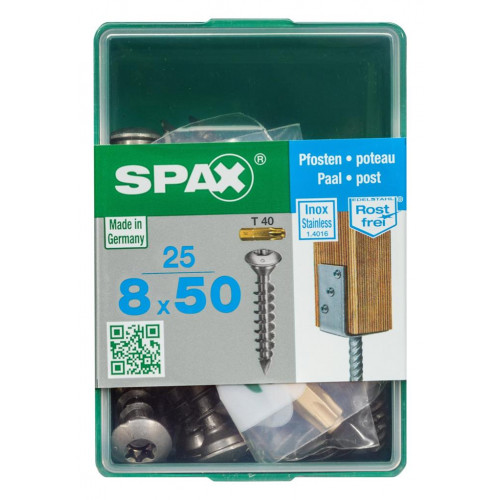 Lot de 25 vis inox tête fraisée bombée torx SPAX, Diam.8 mm x L.50 mm - SPAX