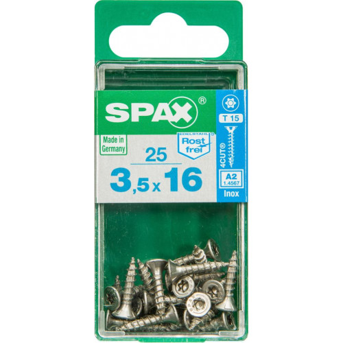 Lot de 25 vis inox tête fraisée torx SPAX, Diam.3.5 mm x L.16 mm - SPAX