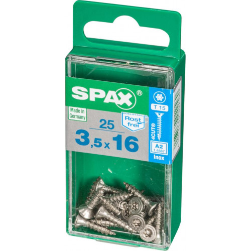 Lot de 25 vis inox tête fraisée torx SPAX, Diam.3.5 mm x L.16 mm - SPAX