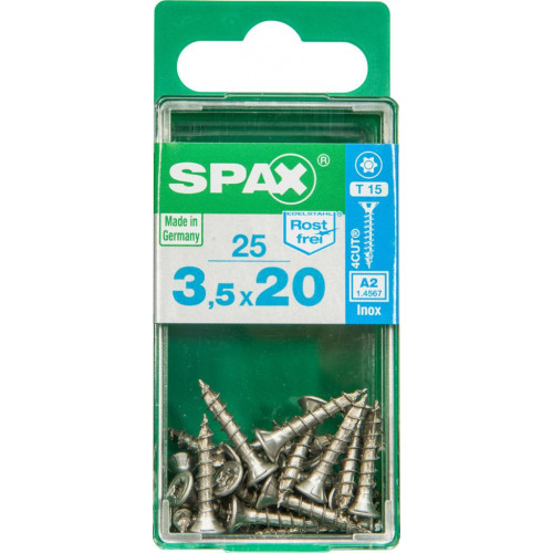 Lot de 25 vis inox tête fraisée torx SPAX, Diam.3.5 mm x L.20 mm - SPAX