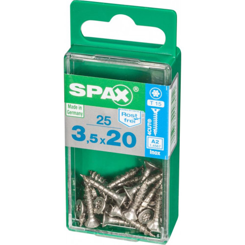 Lot de 25 vis inox tête fraisée torx SPAX, Diam.3.5 mm x L.20 mm - SPAX