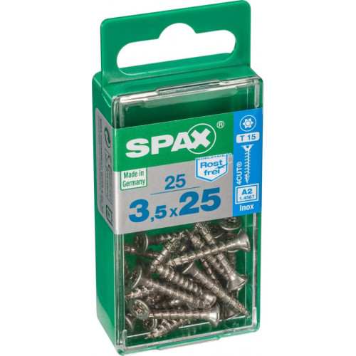 Lot de 25 vis inox tête fraisée torx SPAX, Diam.3.5 mm x L.25 mm - SPAX