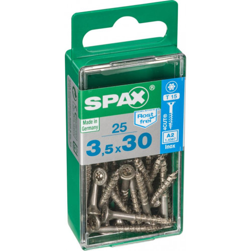 Lot de 25 vis inox tête fraisée torx SPAX, Diam.3.5 mm x L.30 mm - SPAX