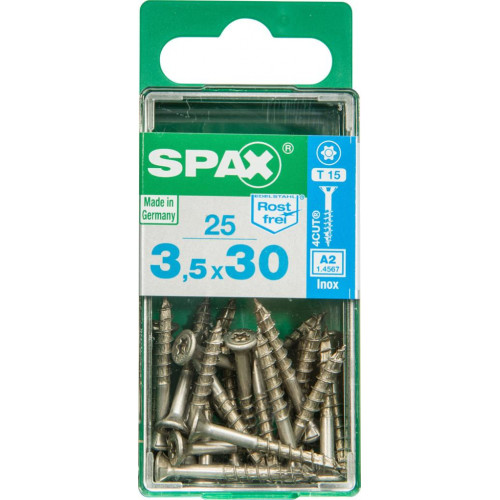 Lot de 25 vis inox tête fraisée torx SPAX, Diam.3.5 mm x L.30 mm - SPAX