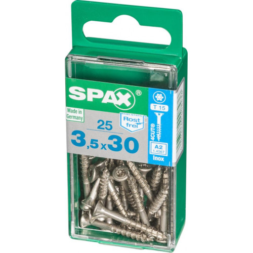 Lot de 25 vis inox tête fraisée torx SPAX, Diam.3.5 mm x L.30 mm - SPAX