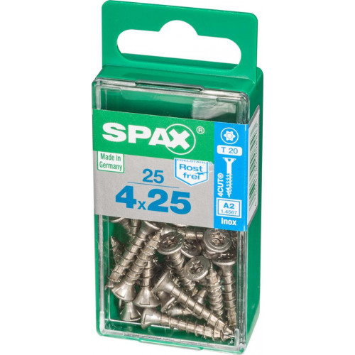 Lot de 25 vis inox tête fraisée torx SPAX, Diam.4 mm x L.25 mm - SPAX