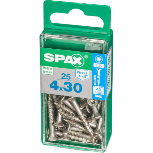 Lot de 25 vis inox tête fraisée torx SPAX, Diam.4 mm x L.30 mm - SPAX