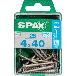 Lot de 25 vis inox tête fraisée torx SPAX, Diam.4 mm x L.40 mm - SPAX