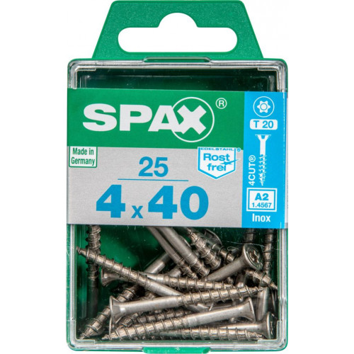 Lot de 25 vis inox tête fraisée torx SPAX, Diam.4 mm x L.40 mm - SPAX