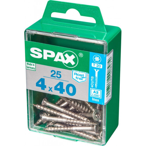 Lot de 25 vis inox tête fraisée torx SPAX, Diam.4 mm x L.40 mm - SPAX