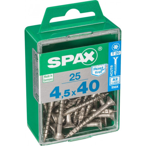 Lot de 25 vis inox tête fraisée torx SPAX, Diam.4.5 mm x L.40 mm - SPAX