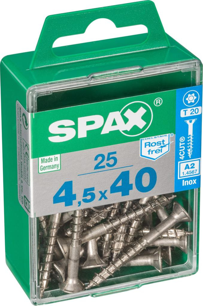 Lot de 25 vis inox tête fraisée torx SPAX Diam.4.5 mm x .40 mm - vue 2