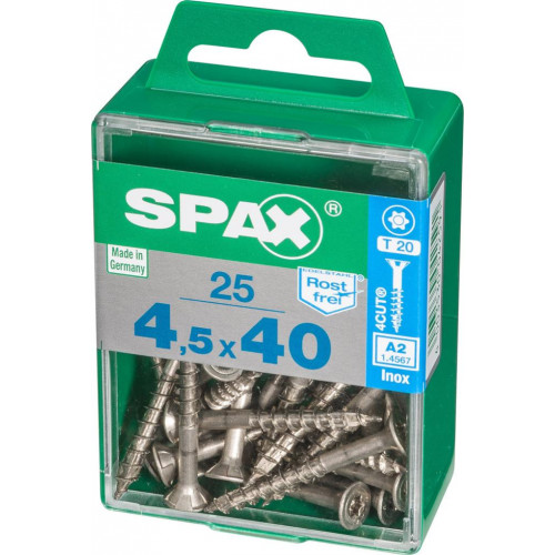 Lot de 25 vis inox tête fraisée torx SPAX, Diam.4.5 mm x L.40 mm - SPAX